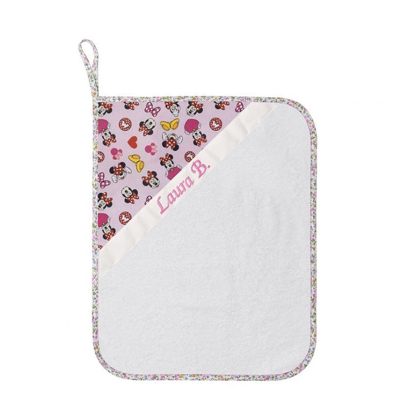 Asciugamano piccolo con bordo fiorellini e spugna bianca, ricamato colore rosa